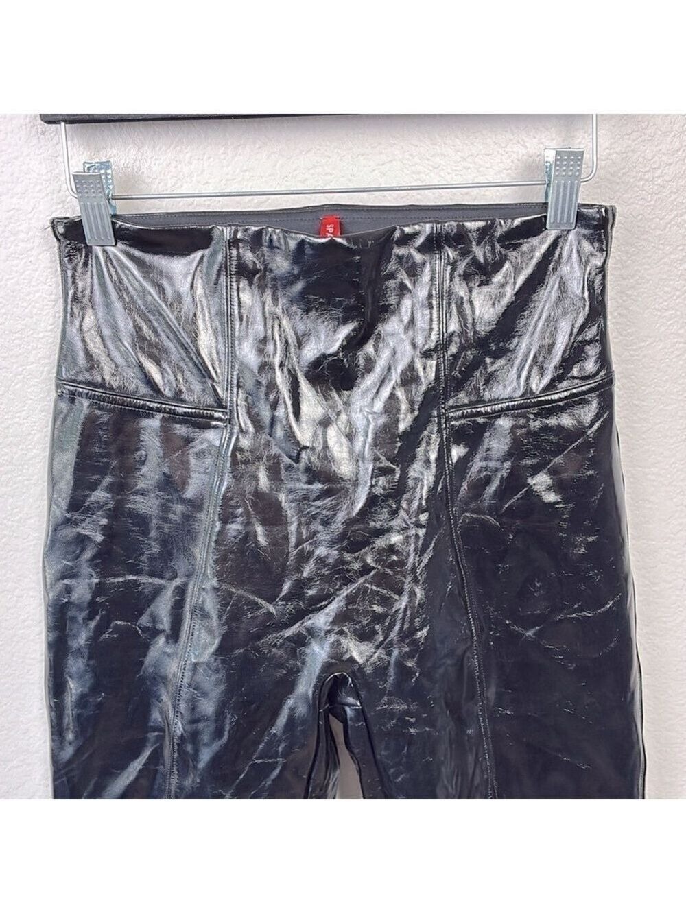 Spanx Leggings Black Faux Patent Leather Shiny High Rise Skinny Edgy Glam M - Picture 5 of 9